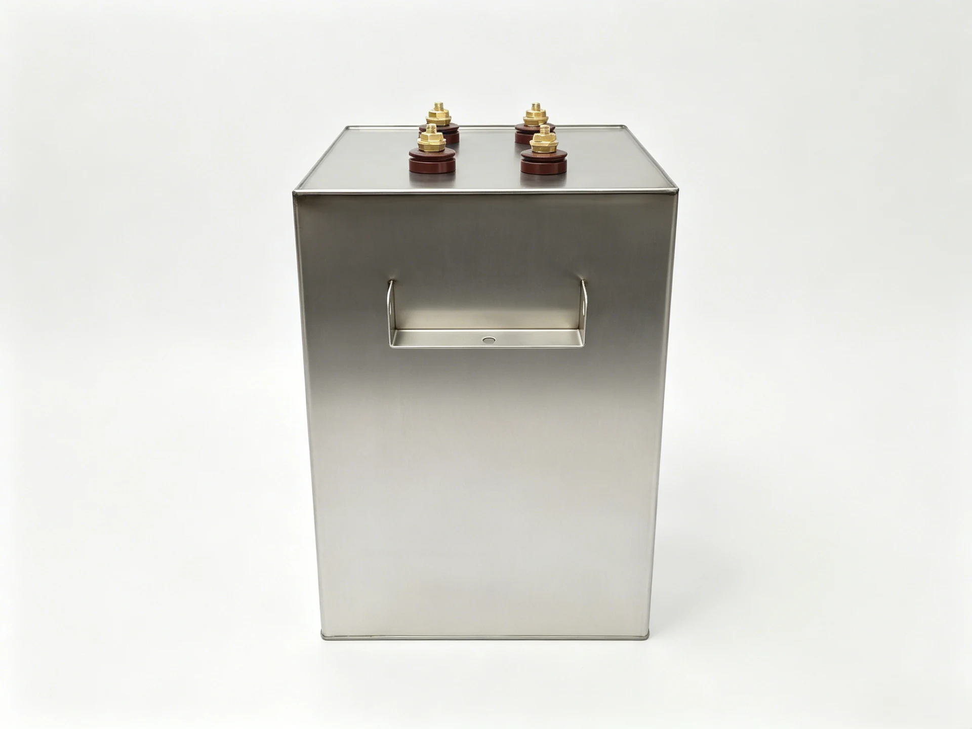 Pulse capacitor photograph showing terminals and mounting bracket